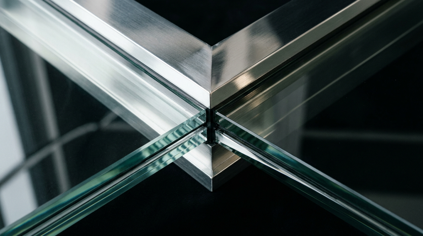 Architectural glass and frame detail — engineered junction, crisp lines