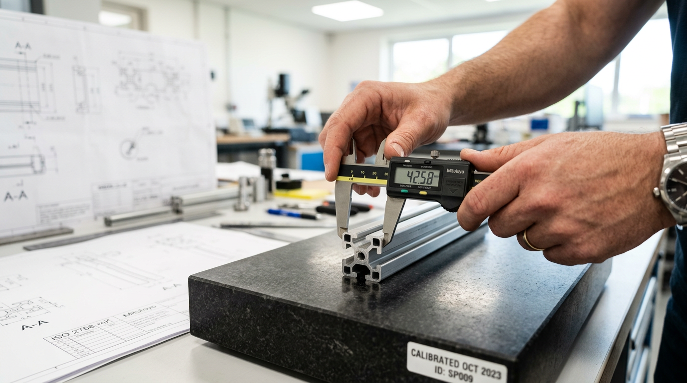 CNC machining of aluminium profiles in a precision fabrication workshop