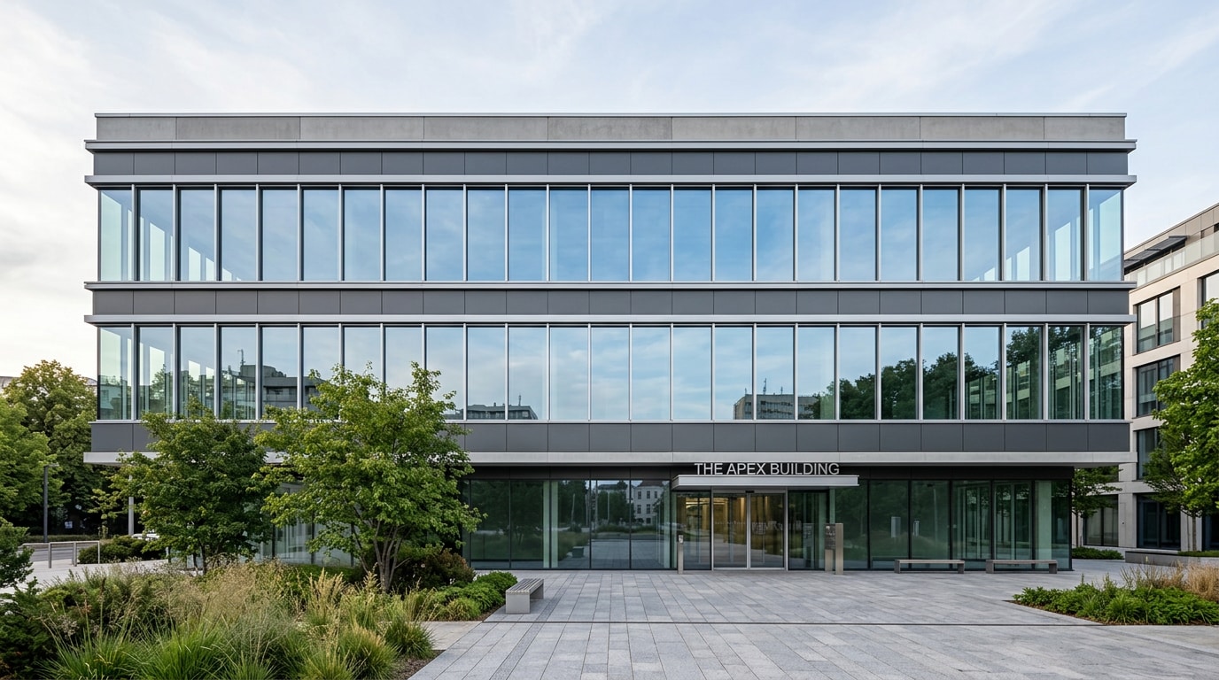 Contemporary ribbon glazing — slim aluminium framing and reflective glass